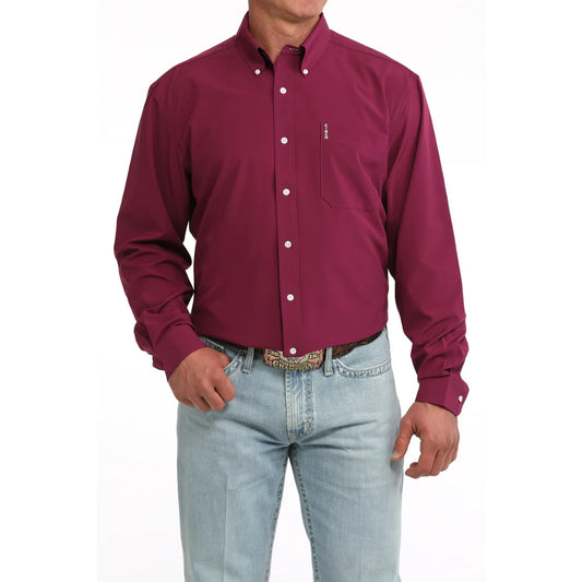 Men's Solid Modern Fit Button-Down Western Shirt - Purple