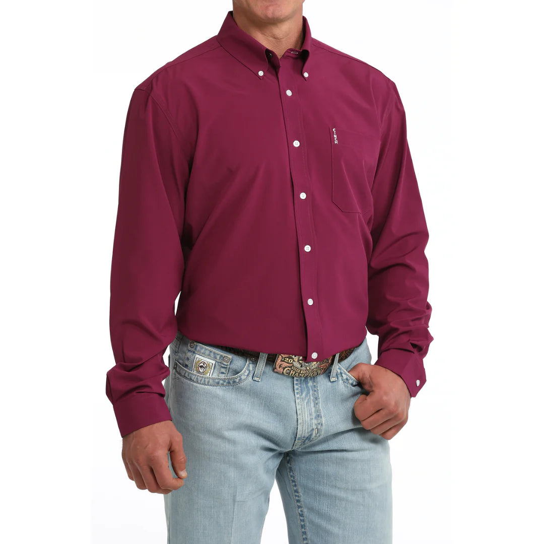 Men's Solid Modern Fit Button-Down Western Shirt - Purple