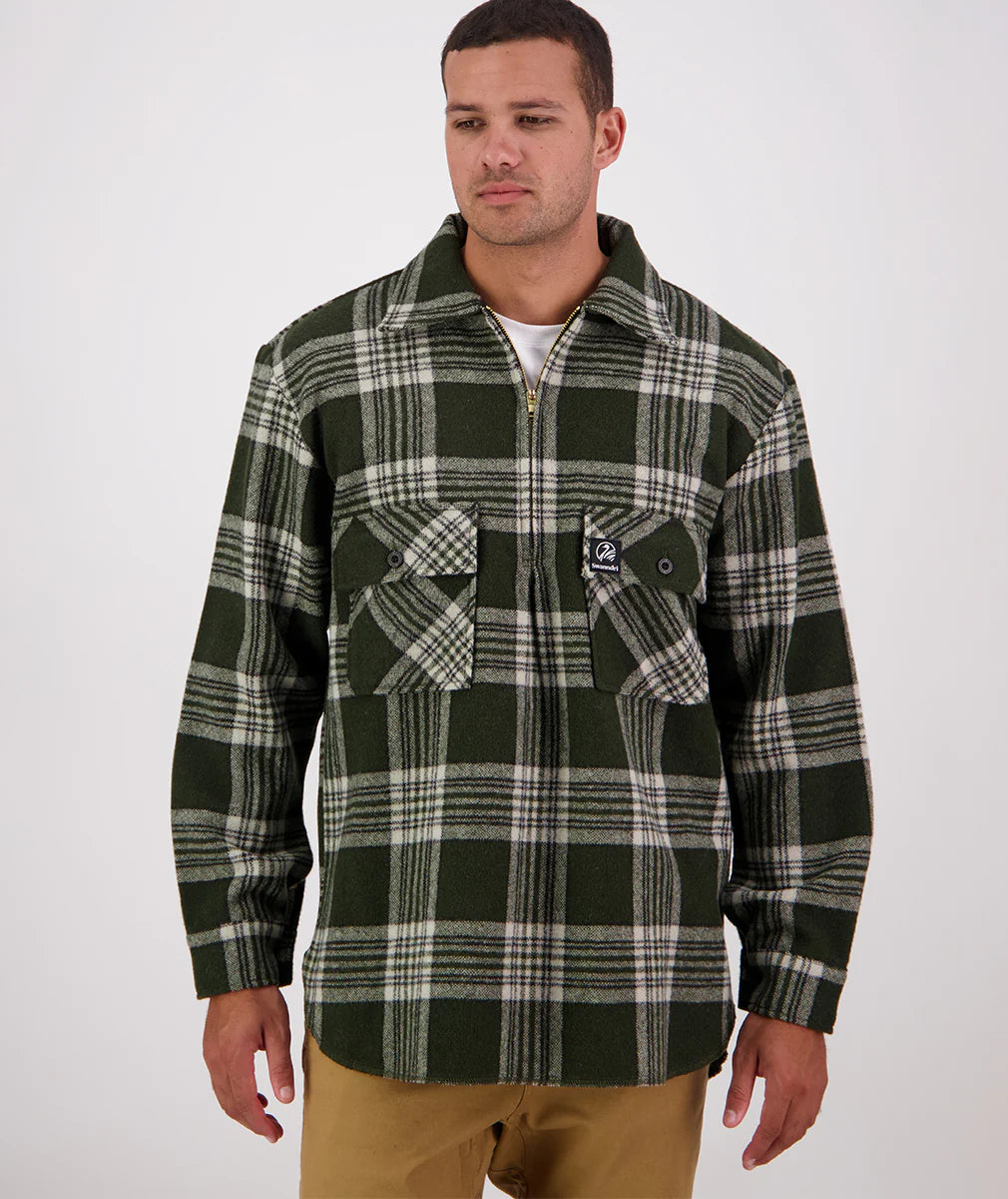 Swanndri Men's Ranger Wool Zip Front Bushshirt Woodlands Check