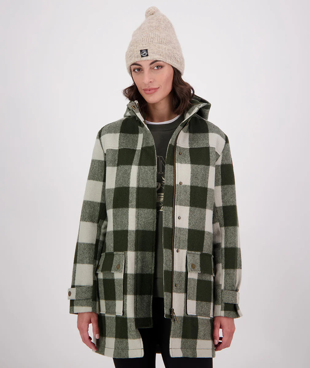 Swanndri Women's Annmore Merino Wool Overcoat Limestone Check