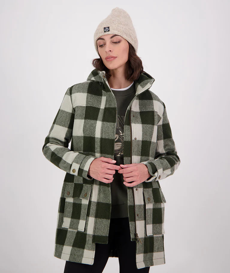 Swanndri Women's Annmore Merino Wool Overcoat Limestone Check