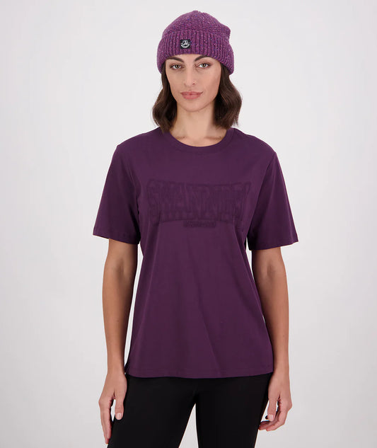 Swanndri Women's Varsity Embroided T-Shirt Dark Plum