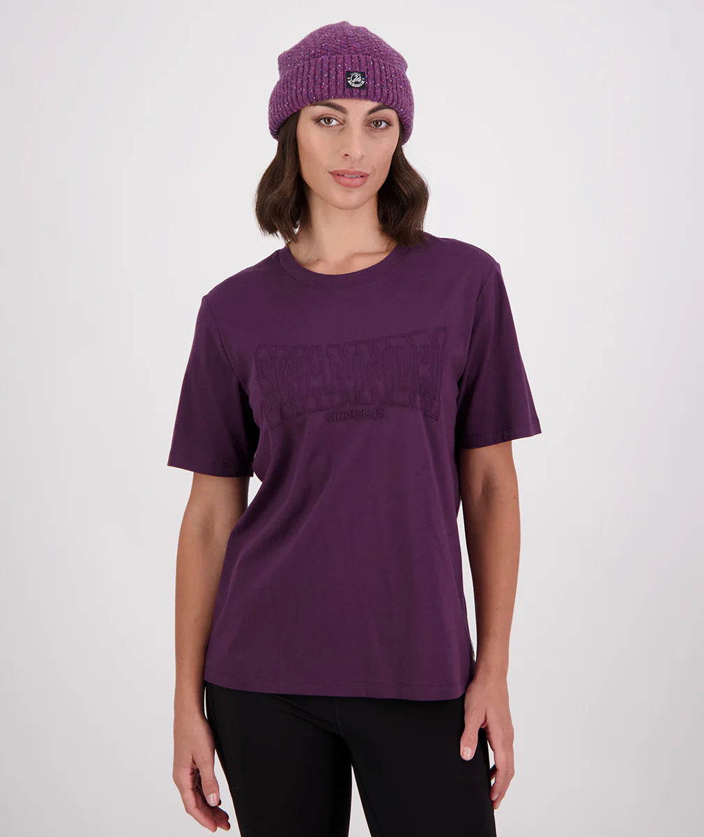 Swanndri Women's Varsity Embroided T-Shirt Dark Plum