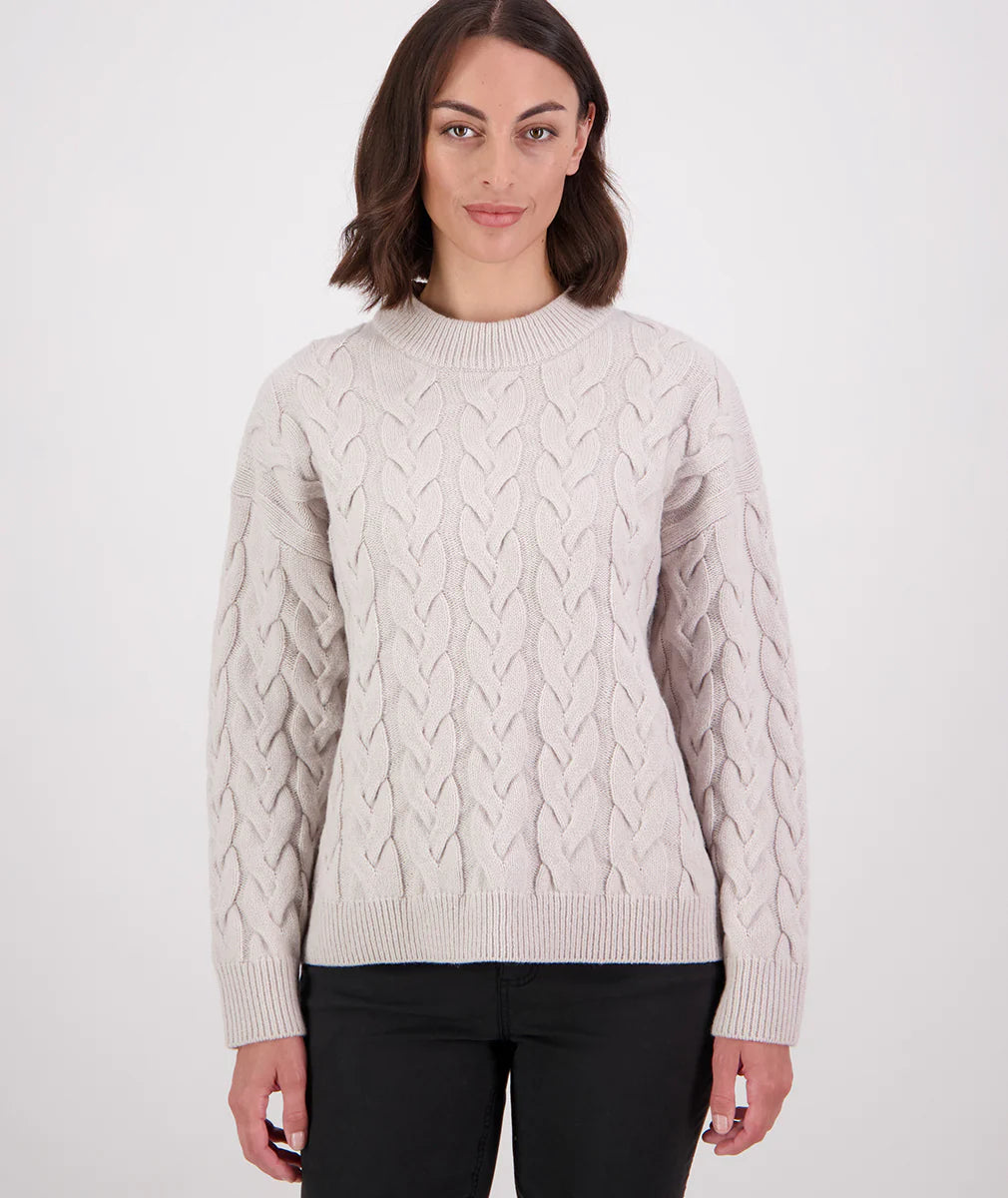 Swanndri Women's Kinsley Cable Knit Crew Pumice