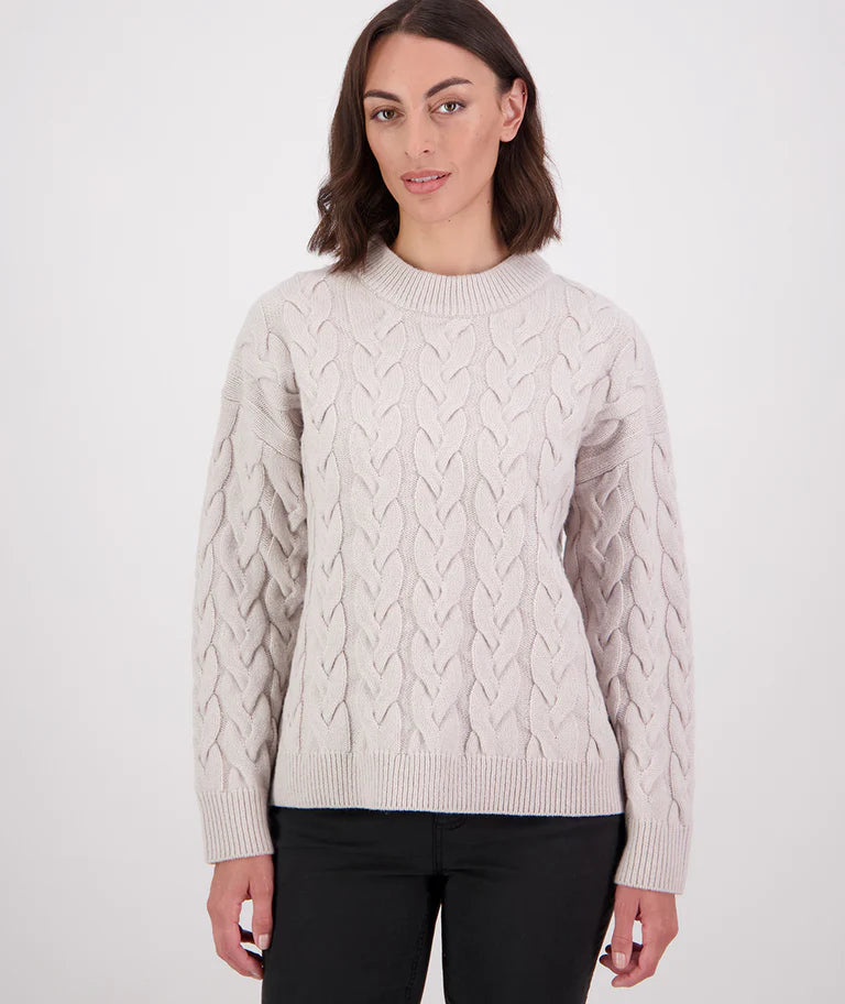 Swanndri Women's Kinsley Cable Knit Crew Pumice