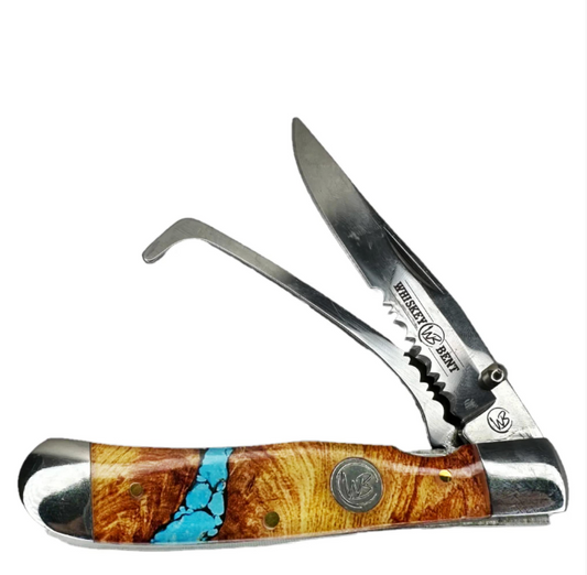 Whiskey Bent Trapper Pocket Knife / Hoofpick- Turquoise River