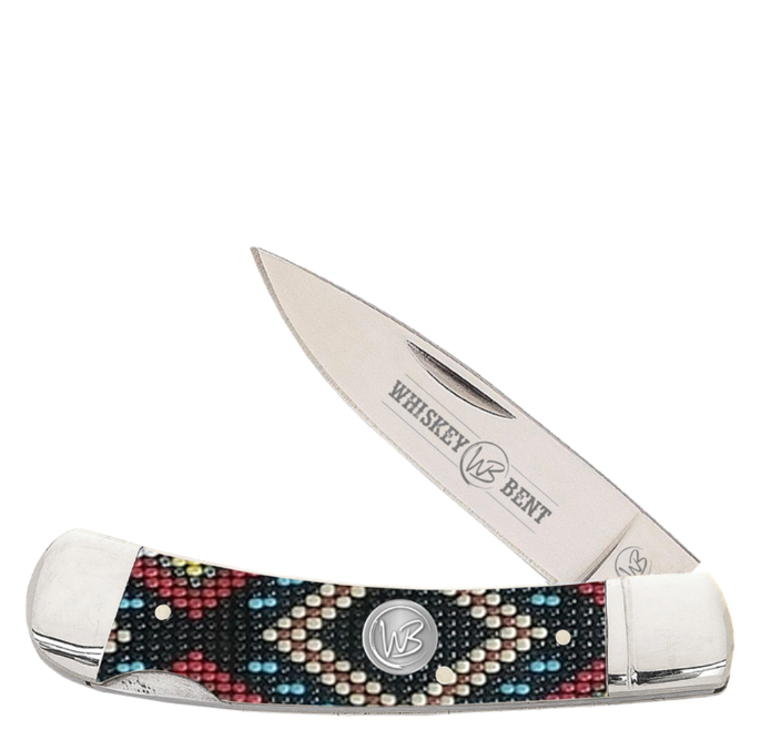 Whiskey Bent Trapper Pocket Knife Single Locking Blade - Black Diamond Bead