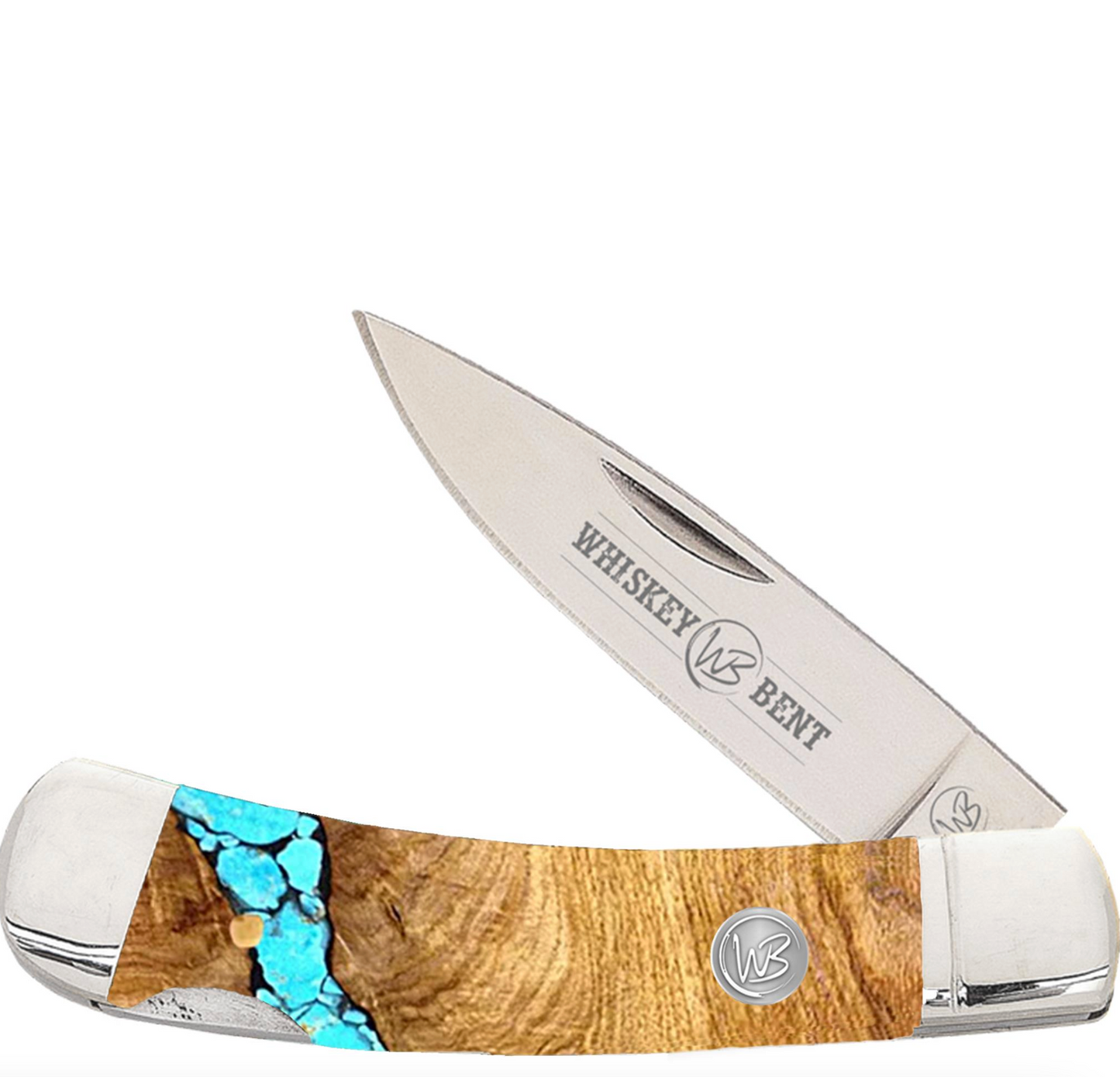 Whiskey Bent Trapper Pocket Knife Single Locking Blade - Turquoise River