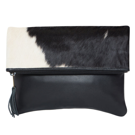 Ladies Foldover Cowhide Bag Black and White