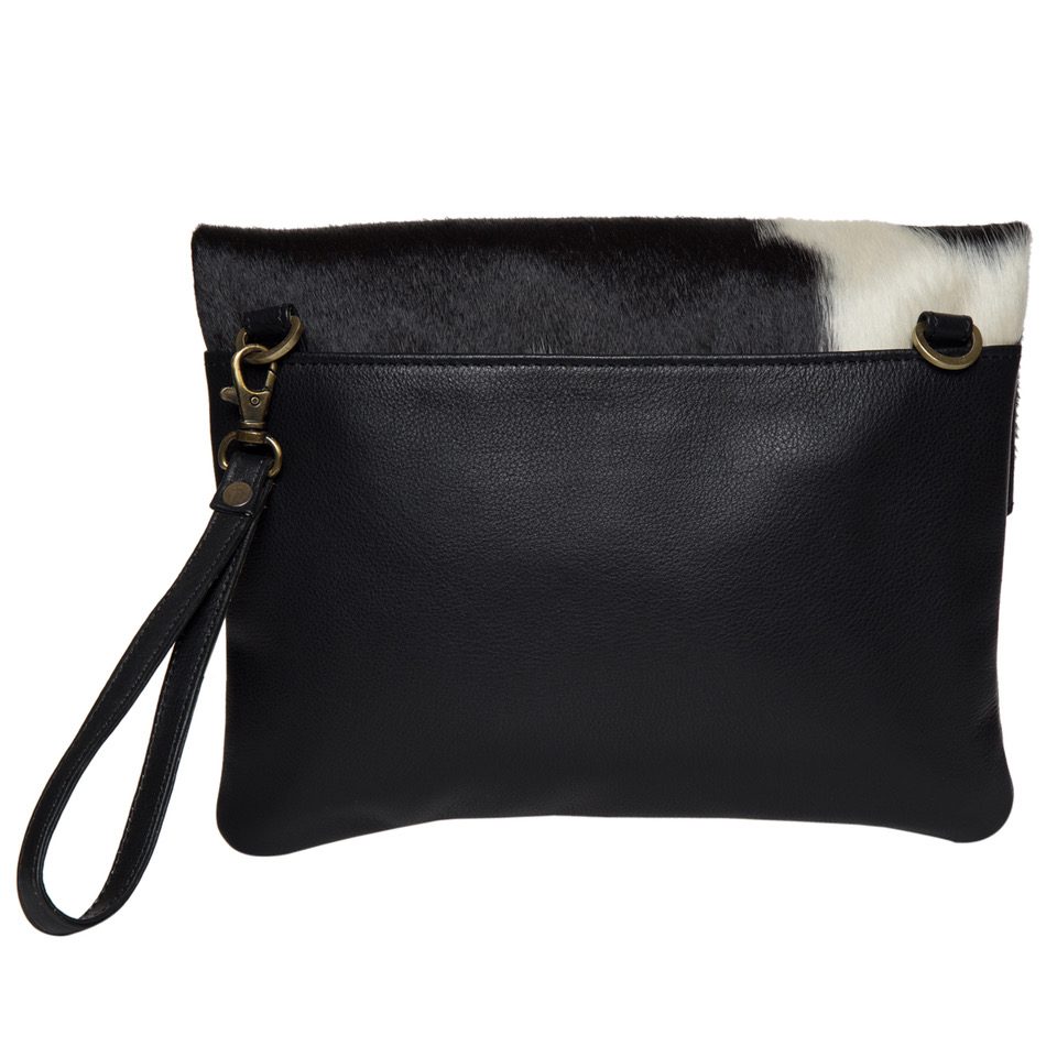 Ladies Foldover Cowhide Bag Black and White