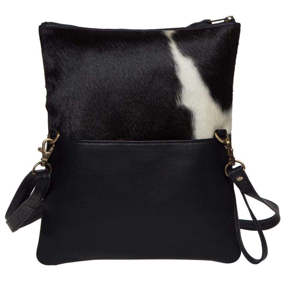 Ladies Foldover Cowhide Bag Black and White