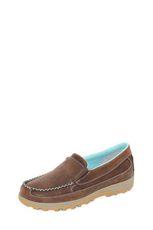 Twisted X Women’s CellStretch Slip-On Moc Brown Aqua – Comfortable Western Shoes