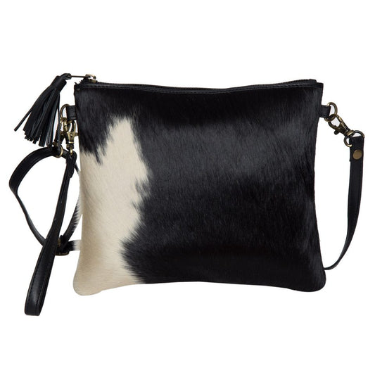 Ladies Cowhide Clutch Black and White