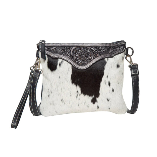 Tooled Cowhide Clutch / Crossbody Black