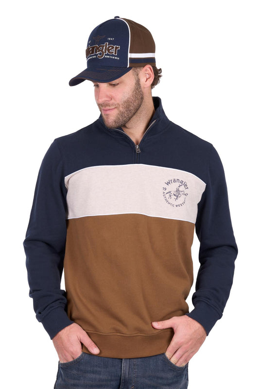 Wrangler Men's Steve 1/4 Zip Pullover - Navy/Tan