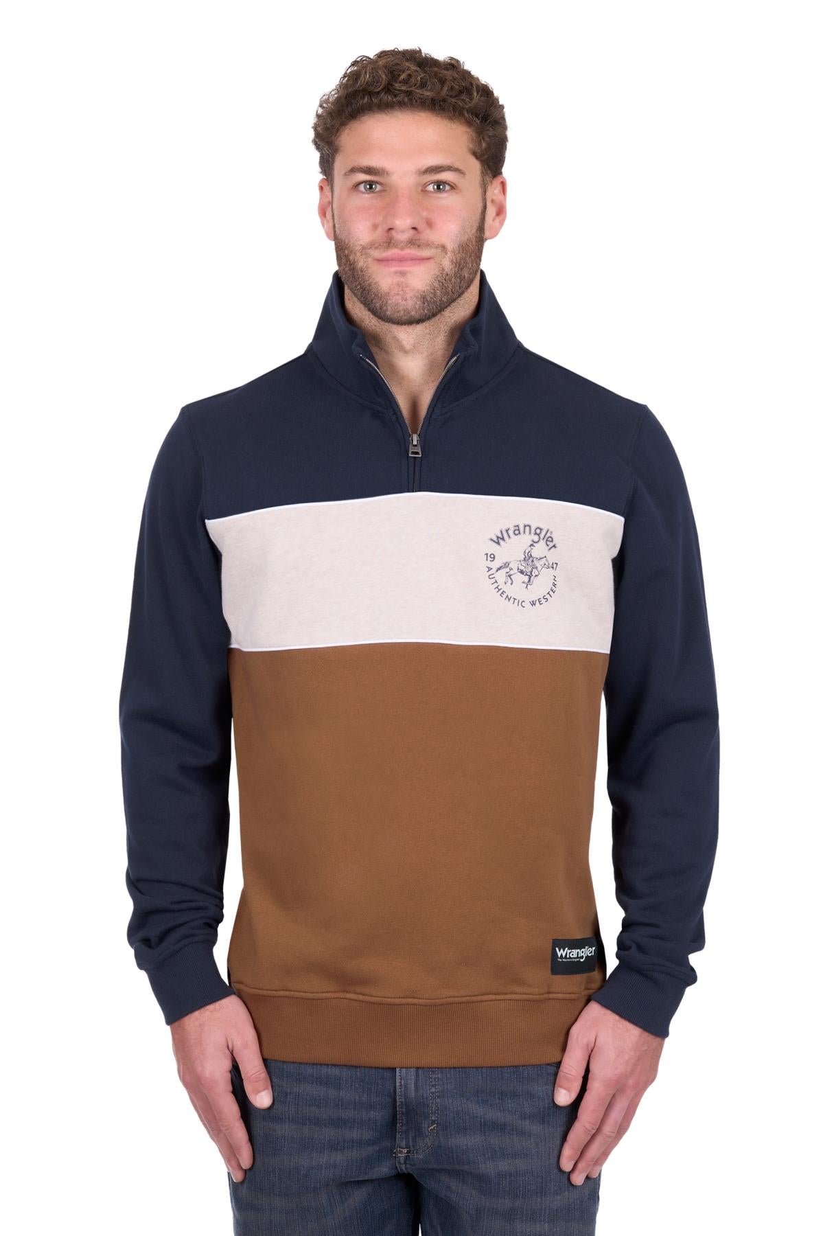 Wrangler Men's Steve 1/4 Zip Pullover - Navy/Tan