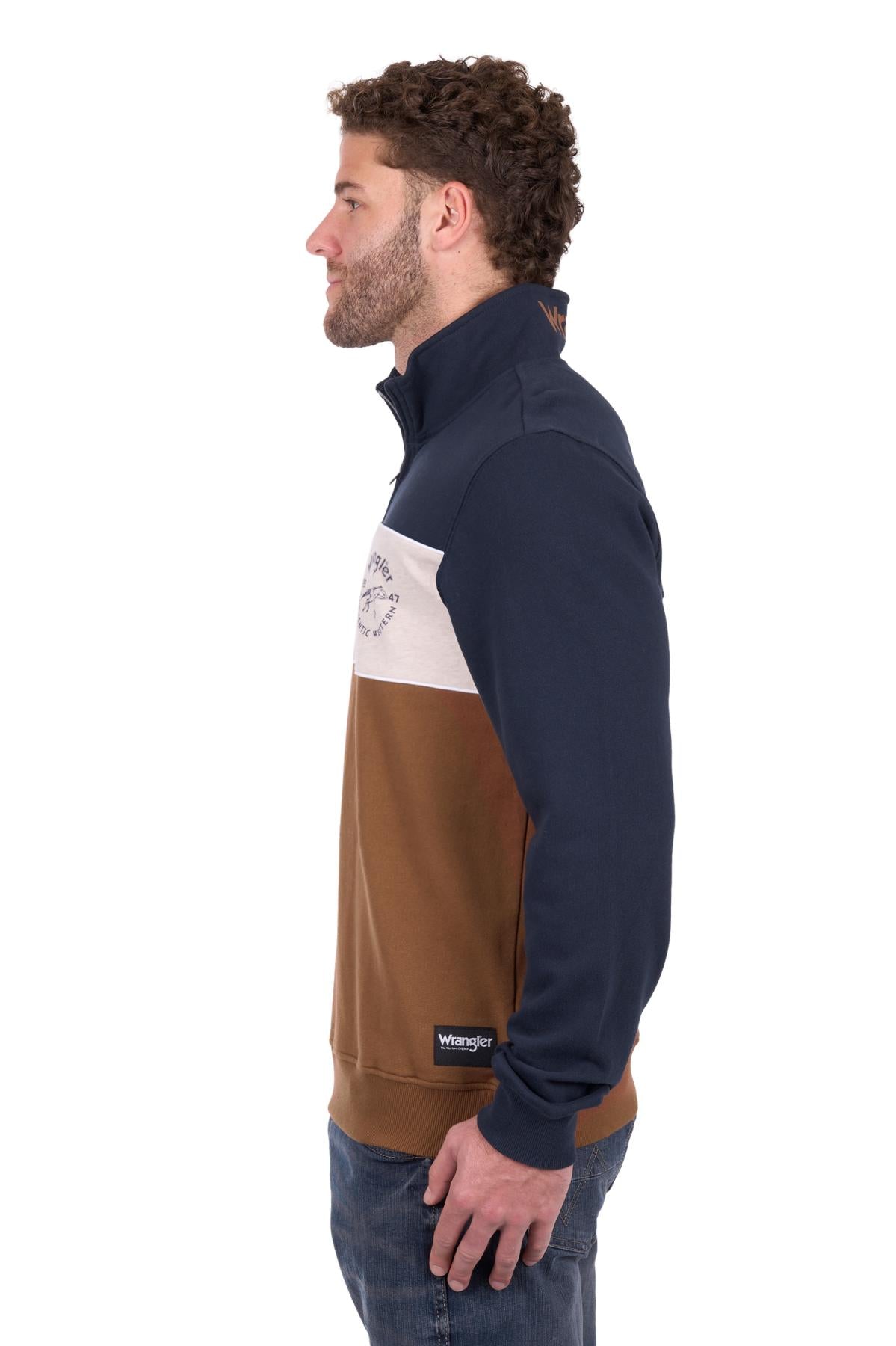 Wrangler Men's Steve 1/4 Zip Pullover - Navy/Tan