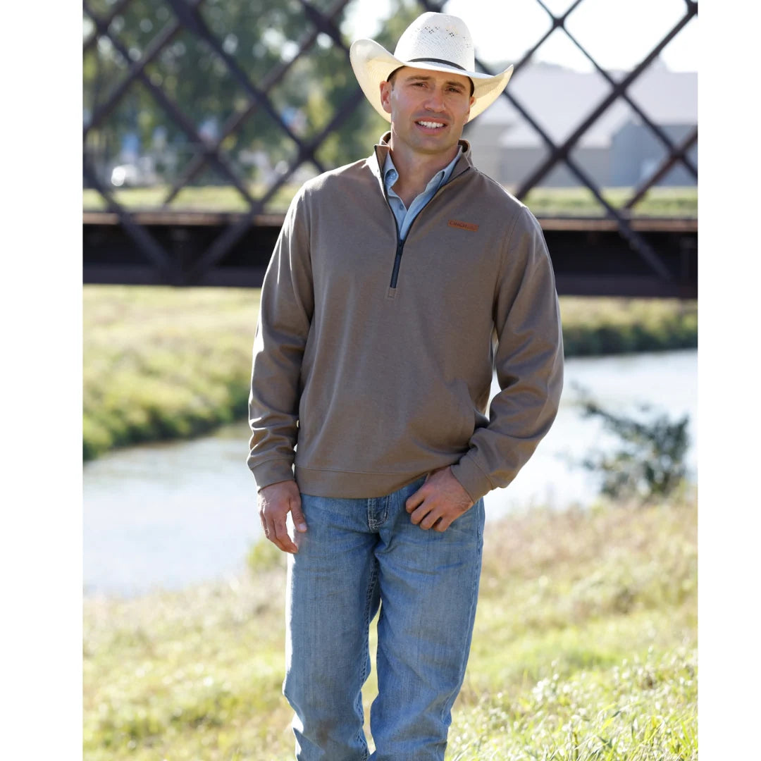 Cinch Men's Half Zip Knit Pullover – Brown