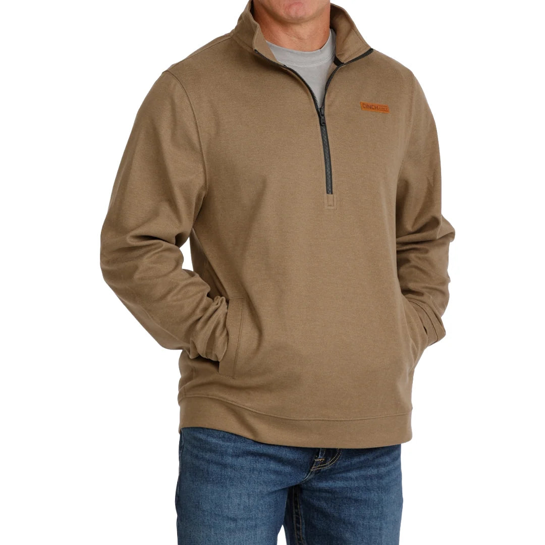 Cinch Men's Half Zip Knit Pullover – Brown