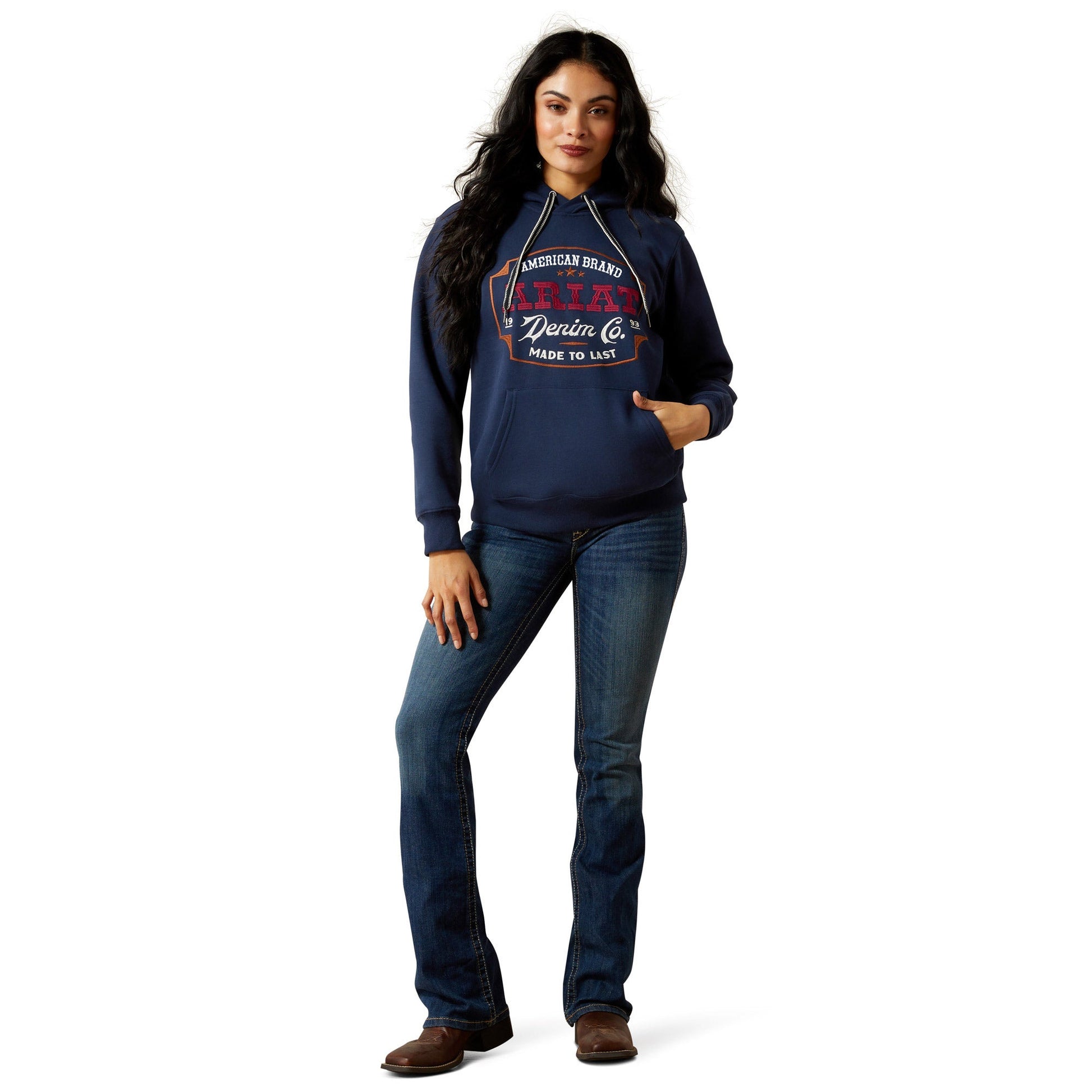 Ariat Women's Emblem Hoodie - Dress Blues - Billy Goats Country Outfitters