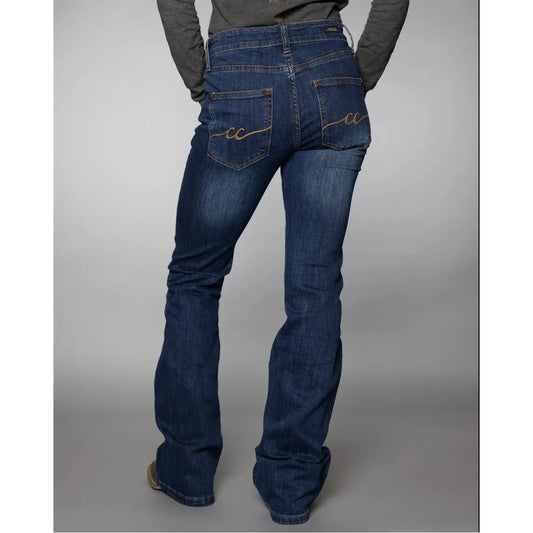 CC Western signature hybrid jeans dark wash women’s mid rise bootcut western denim back view