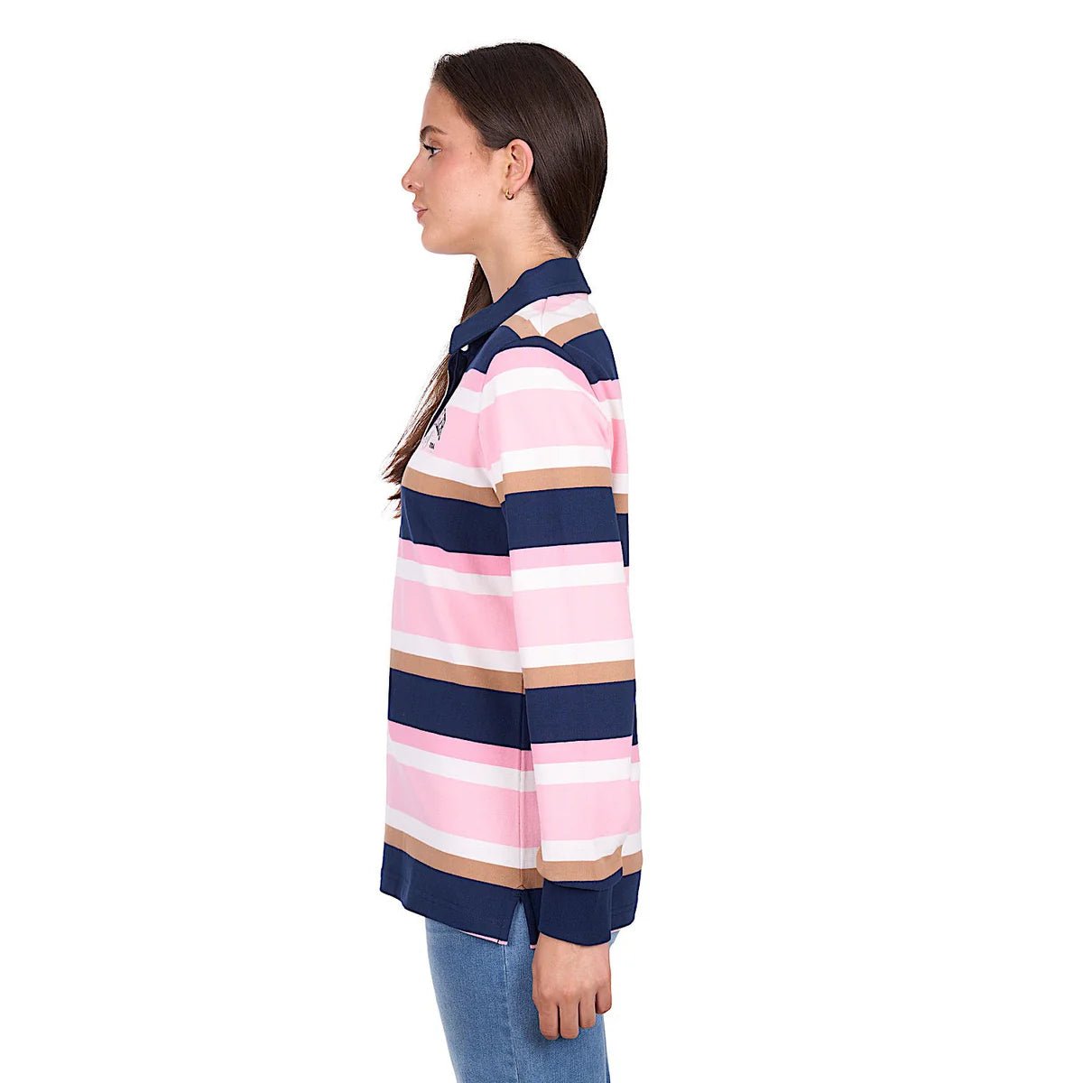 Wrangler Women's Hollie Rugby - Pink/Navy - Billy Goats Country Outfitters