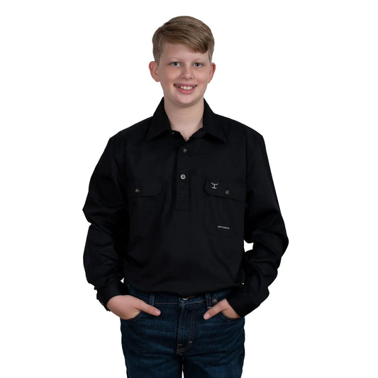 Just Country Boys Lachlan 1/2 Button Workshirt – Black - Billy Goats Country Outfitters