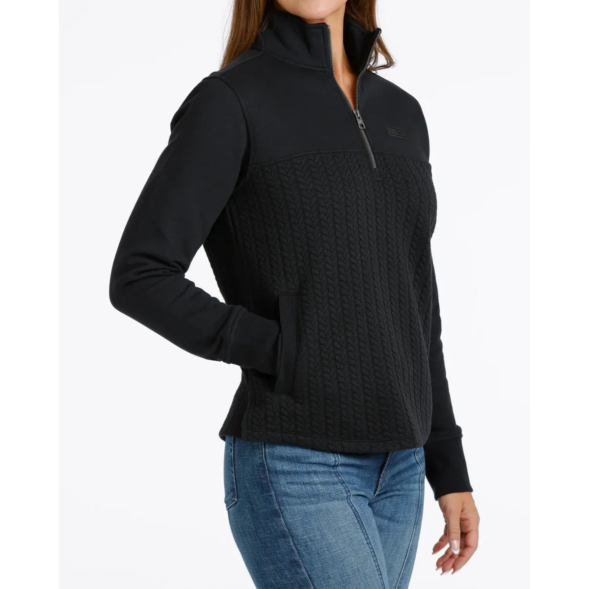 Cinch Women's Quarter Zip Corduroy Knit Pullover – Black