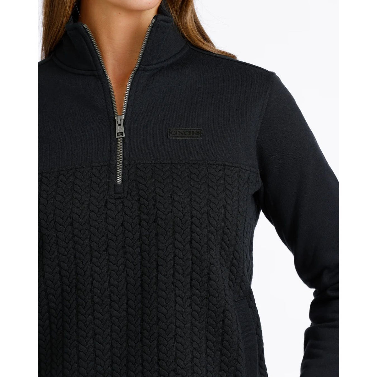 Cinch Women's Quarter Zip Corduroy Knit Pullover – Black