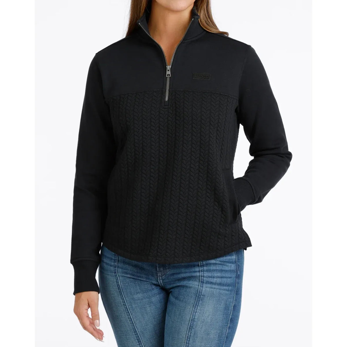 Cinch Women's Quarter Zip Corduroy Knit Pullover – Black
