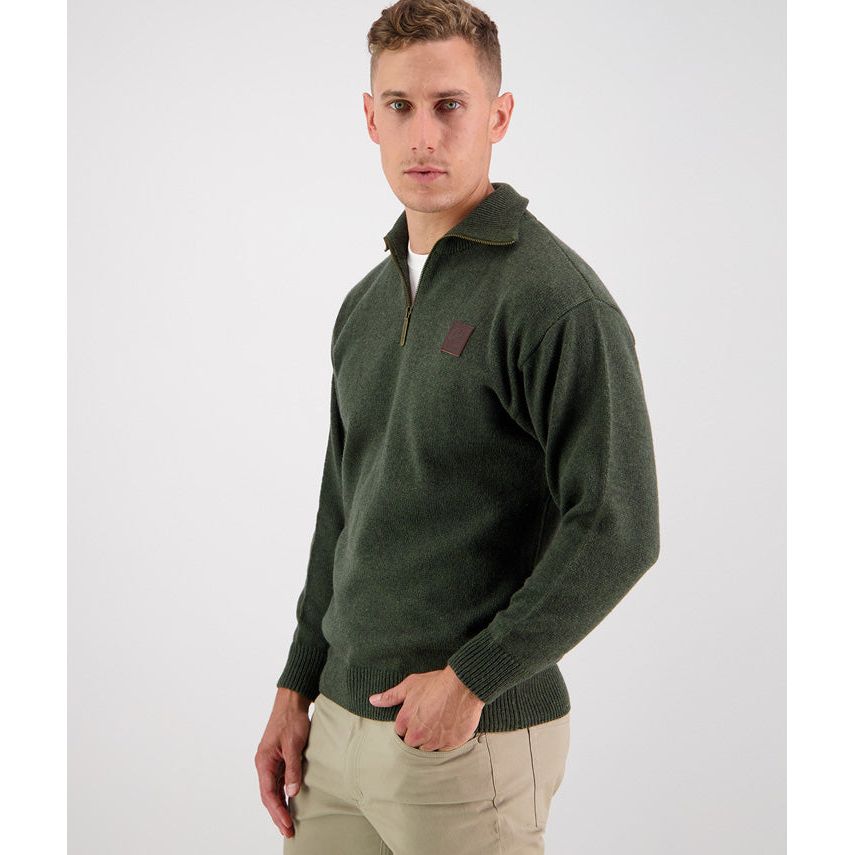 Swanndri Men's Mariner Wool Zip Neck Sweater Olive