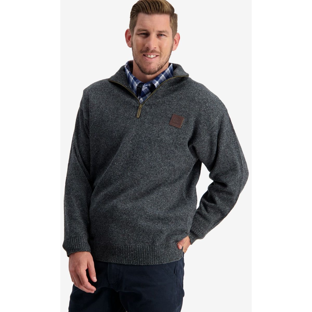 Swanndri Men's Mariner Wool Zip Neck Sweater Charcoal Marle