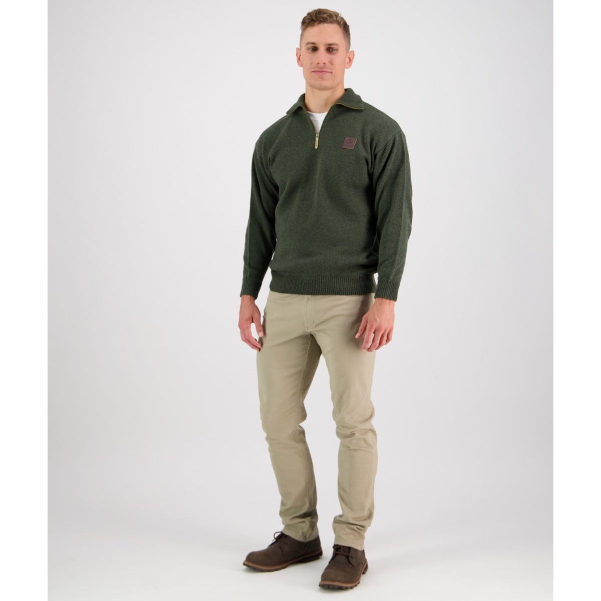 Swanndri Men's Mariner Wool Zip Neck Sweater Olive