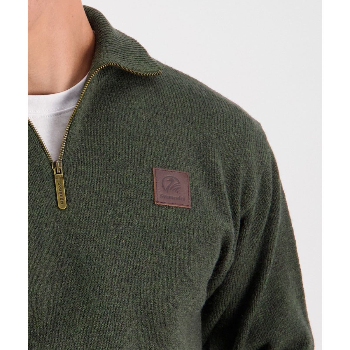 Swanndri Men's Mariner Wool Zip Neck Sweater Olive