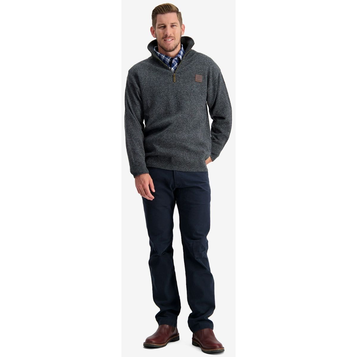 Swanndri Men's Mariner Wool Zip Neck Sweater Charcoal Marle