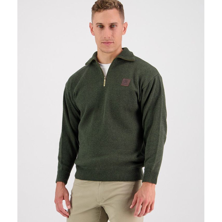 Swanndri Men's Mariner Wool Zip Neck Sweater Olive