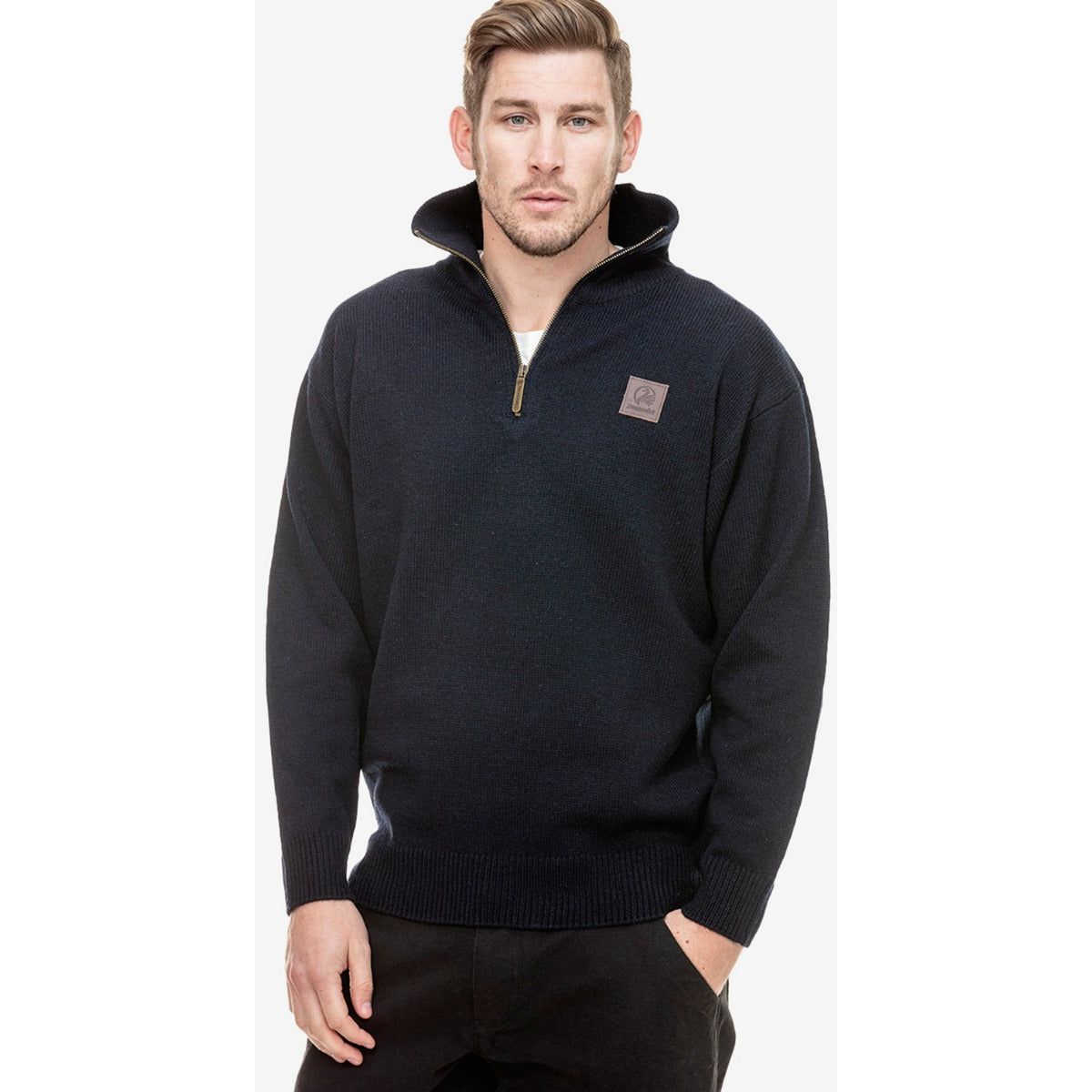 Swanndri Men's Mariner Wool Zip Neck Sweater Navy