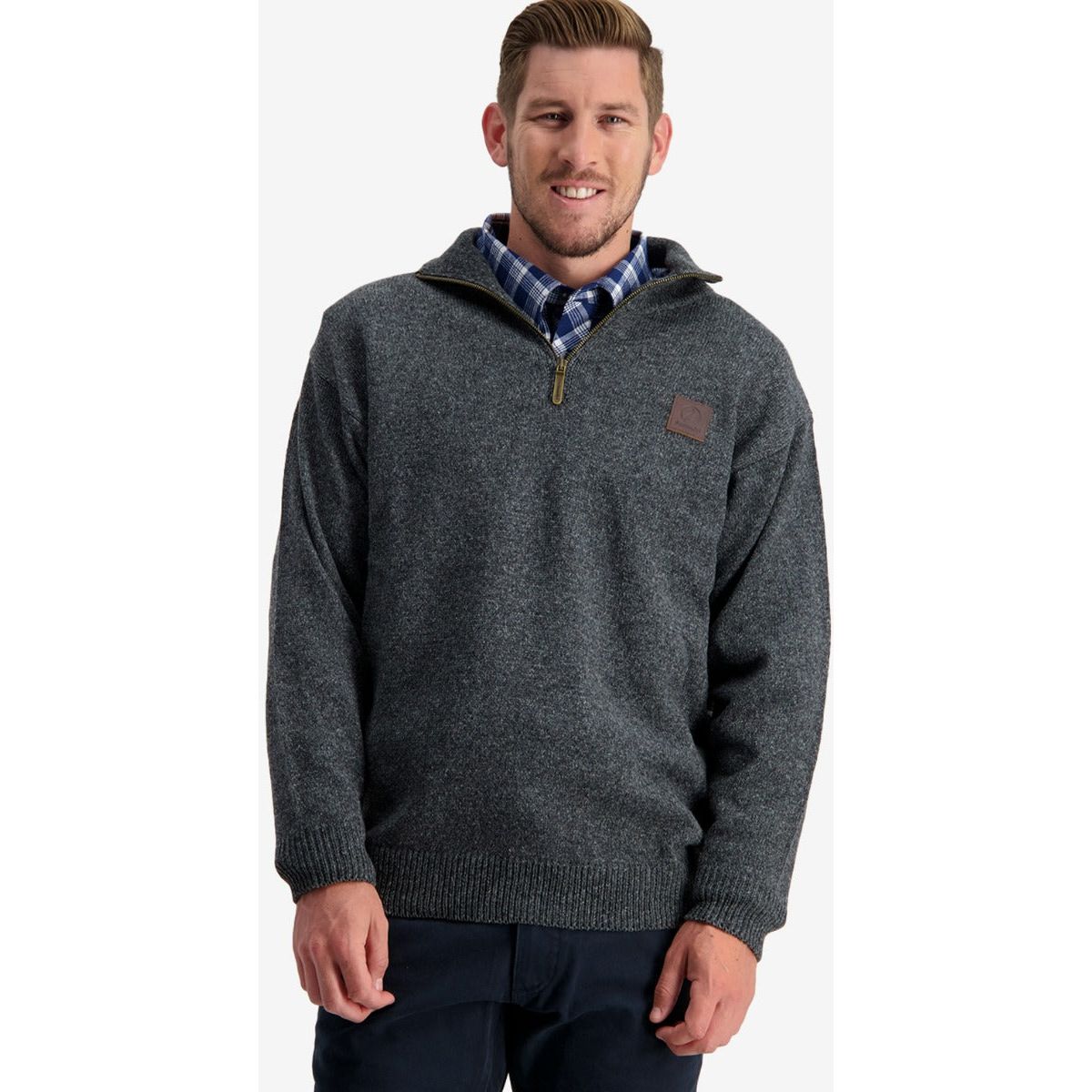 Swanndri Men's Mariner Wool Zip Neck Sweater Charcoal Marle