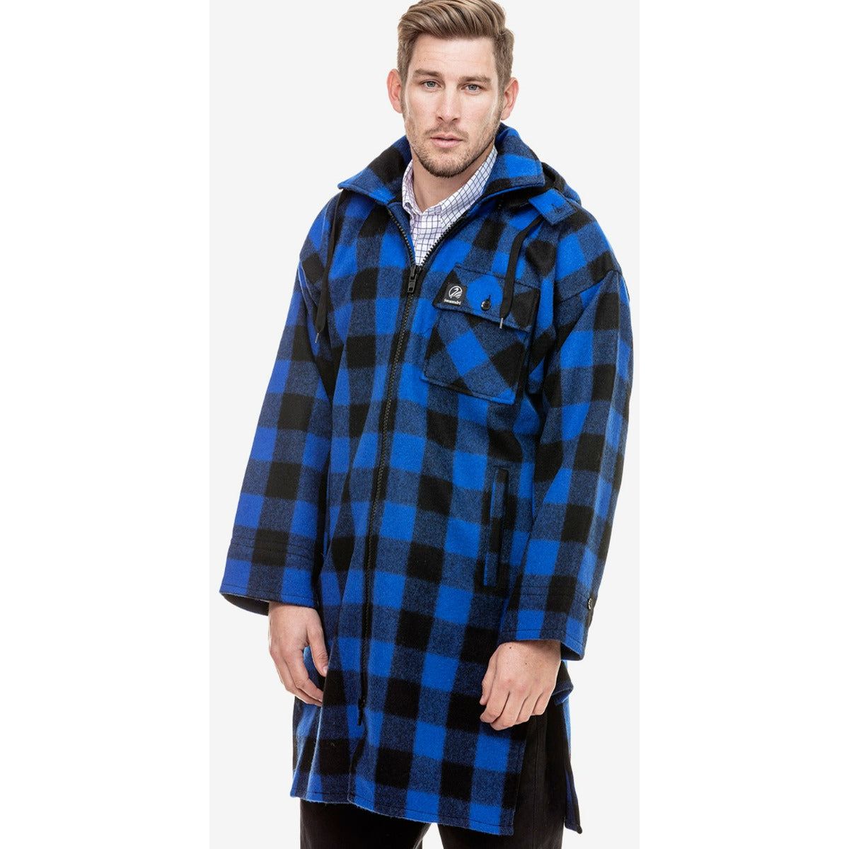 Swanndri Men's Mosgiel Wool Bushshirt with Zip-up Front Blue/Black Check