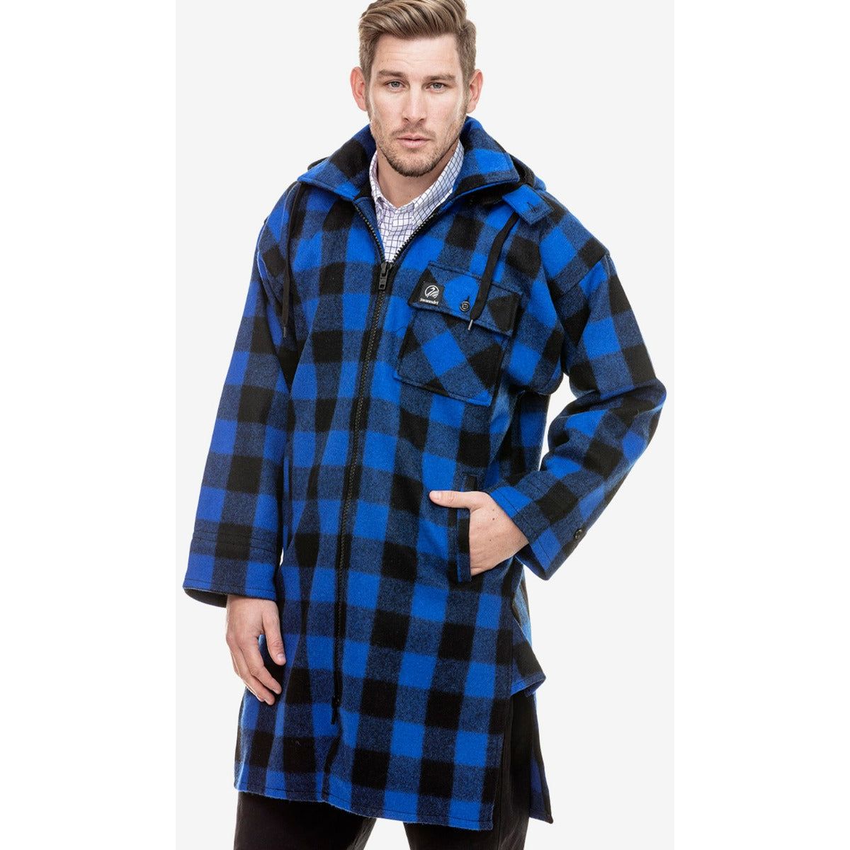 Swanndri Men's Mosgiel Wool Bushshirt with Zip-up Front Blue/Black Check