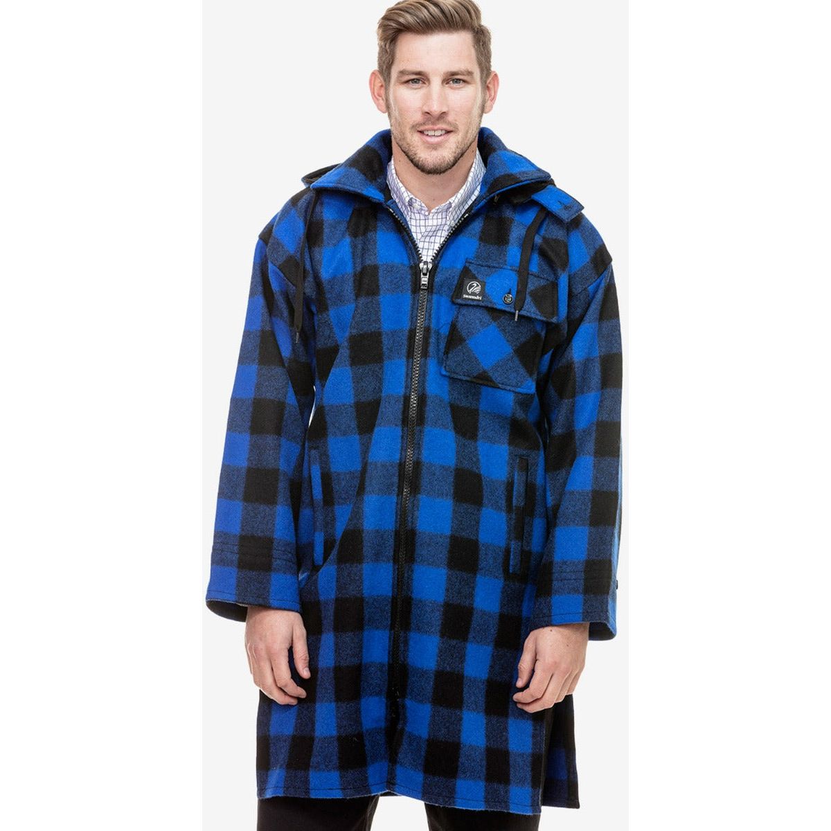 Swanndri Men's Mosgiel Wool Bushshirt with Zip-up Front Blue/Black Check