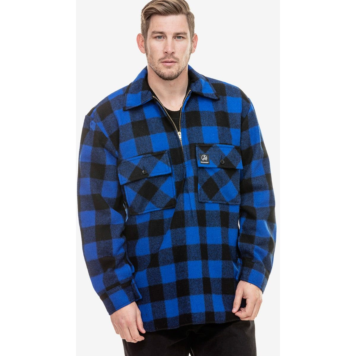 Swanndri Men's Ranger Wool Zip Front Bushshirt Blue/Black Check