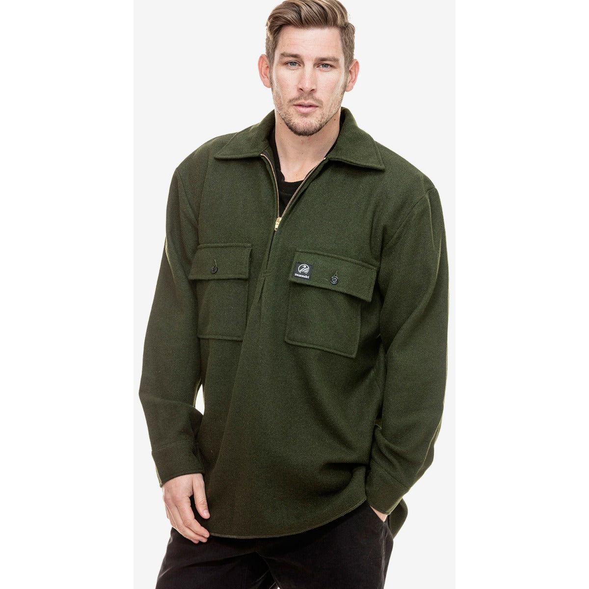 Swanndri Men's Ranger Wool Zip Front Bushshirt Olive