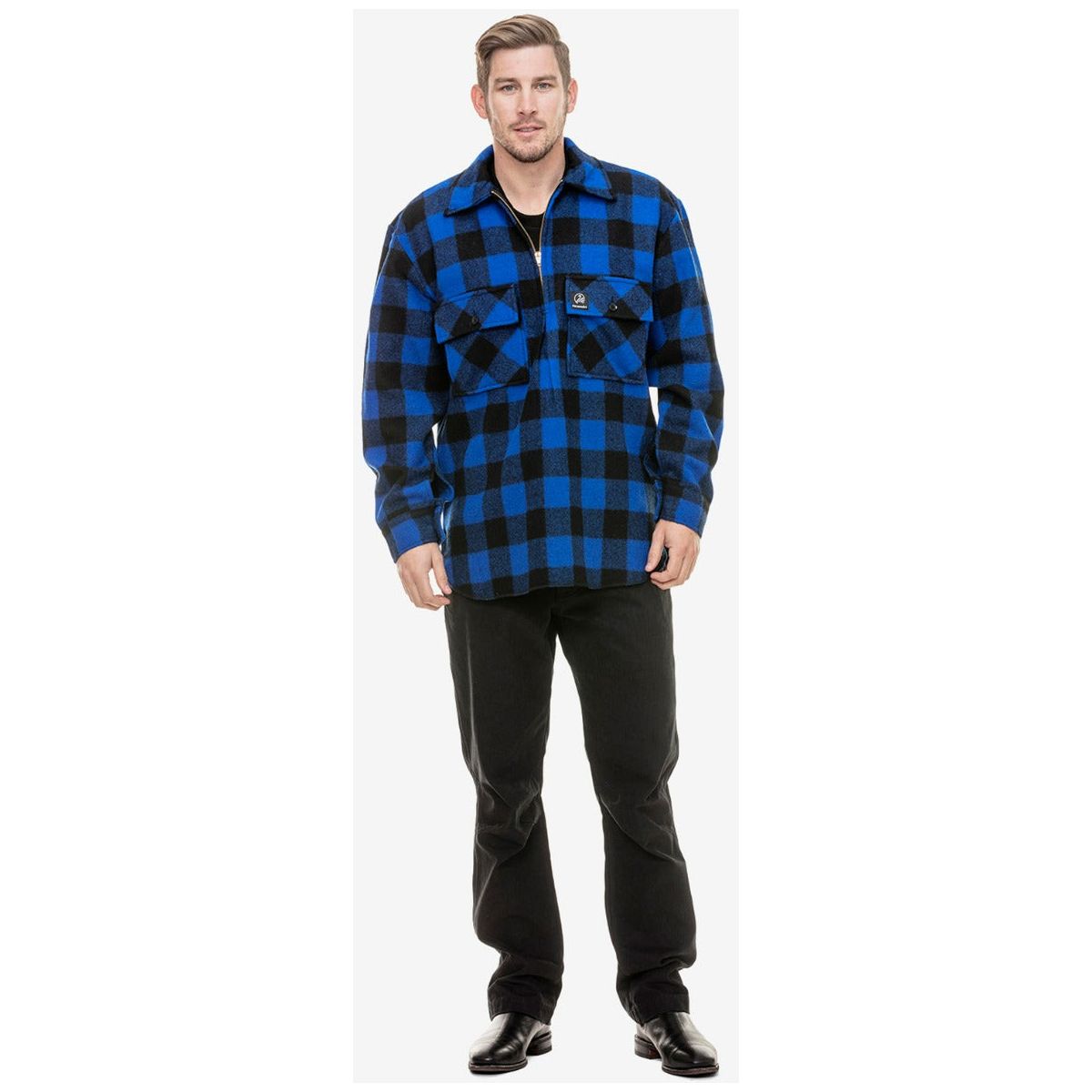 Swanndri Men's Ranger Wool Zip Front Bushshirt Blue/Black Check