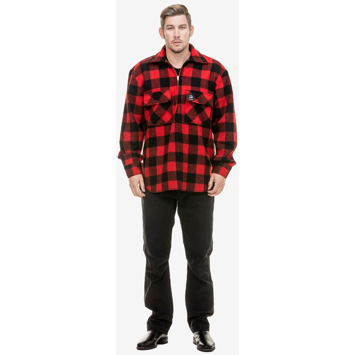 Swanndri Men's Ranger Wool Zip Front Bushshirt Red Black/Check