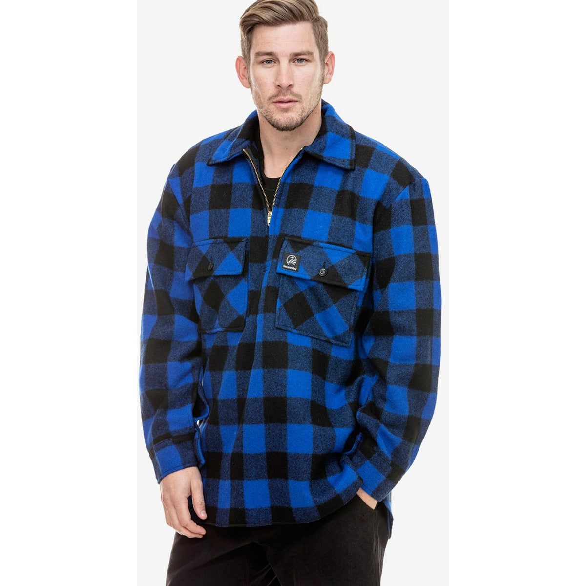 Swanndri Men's Ranger Wool Zip Front Bushshirt Blue/Black Check