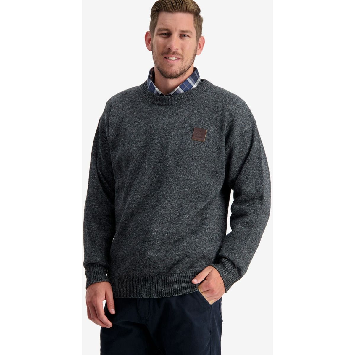 Swanndri Men's Seafarer Wool Crew Neck Jersey Charcoal Marle