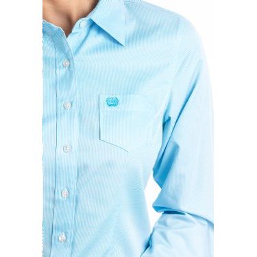 Cinch Women's Tencel Light Blue Micro Stripe Button-Up Shirt