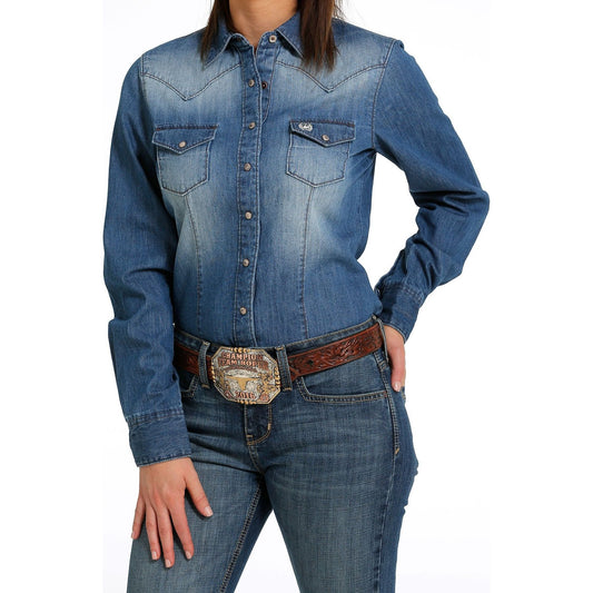 Cinch Women's Button Down Western Shirt Indigo Denim