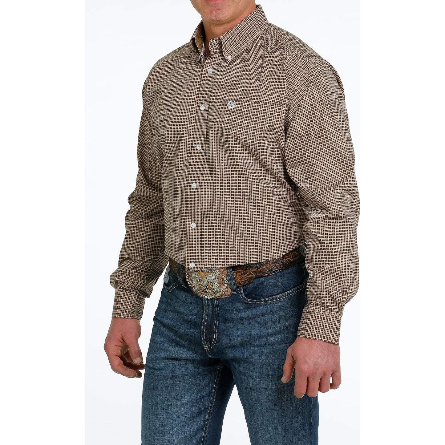 Cinch Men's Geometric Button-Down Western Shirt Brown/Khaki/White